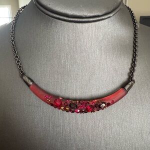Alexis Bittar Red and Pink Beaded Necklace in Gunmetal Setting. Rare NWT.